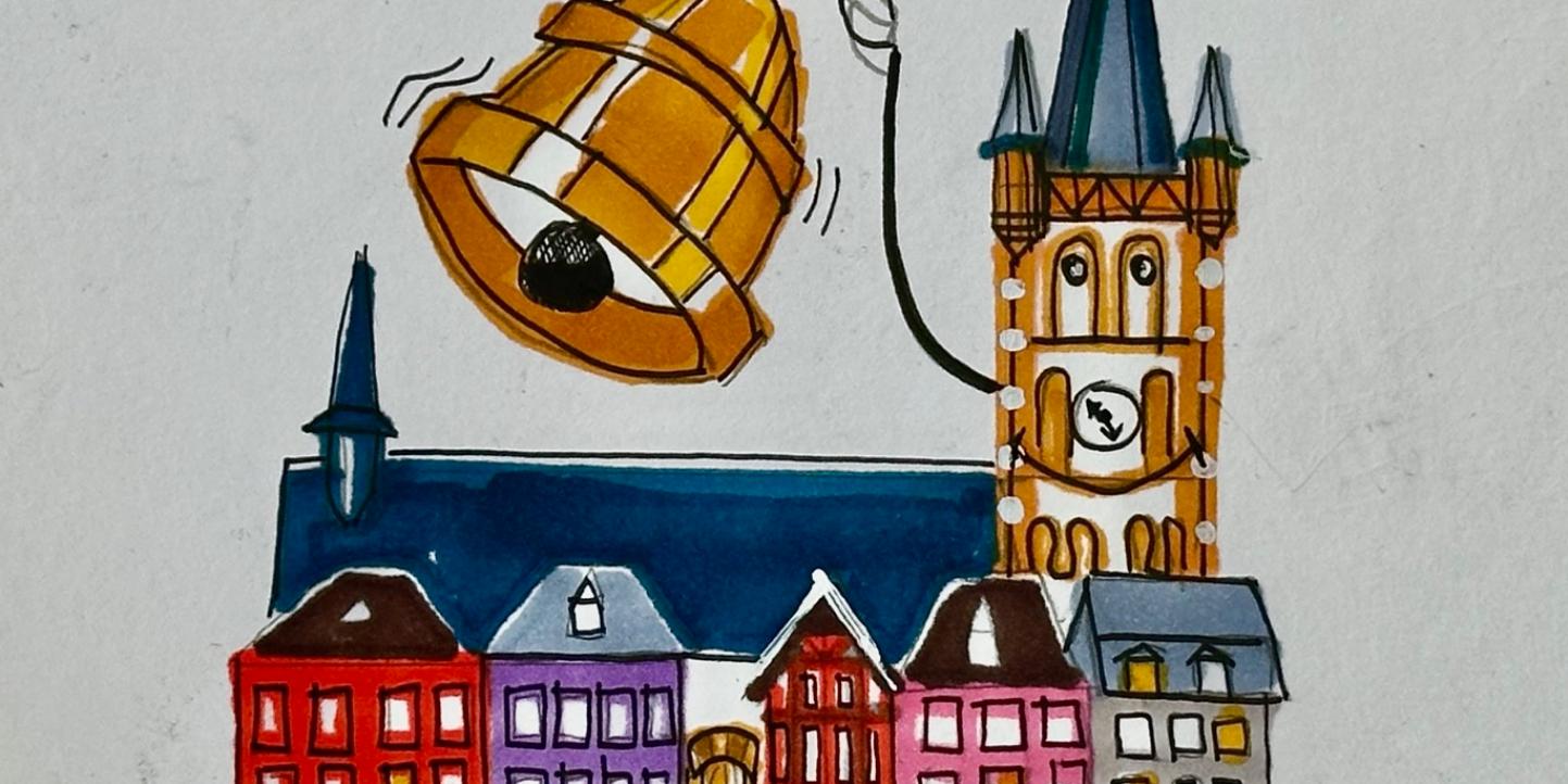 Zeichnung des Trierer Hauptmarktes. St. Gangolf mit 'Lumpenglocke'. (c) privat Zeichnung des Trierer Hauptmarktes. St. Gangolf mit 'Lumpenglocke'.