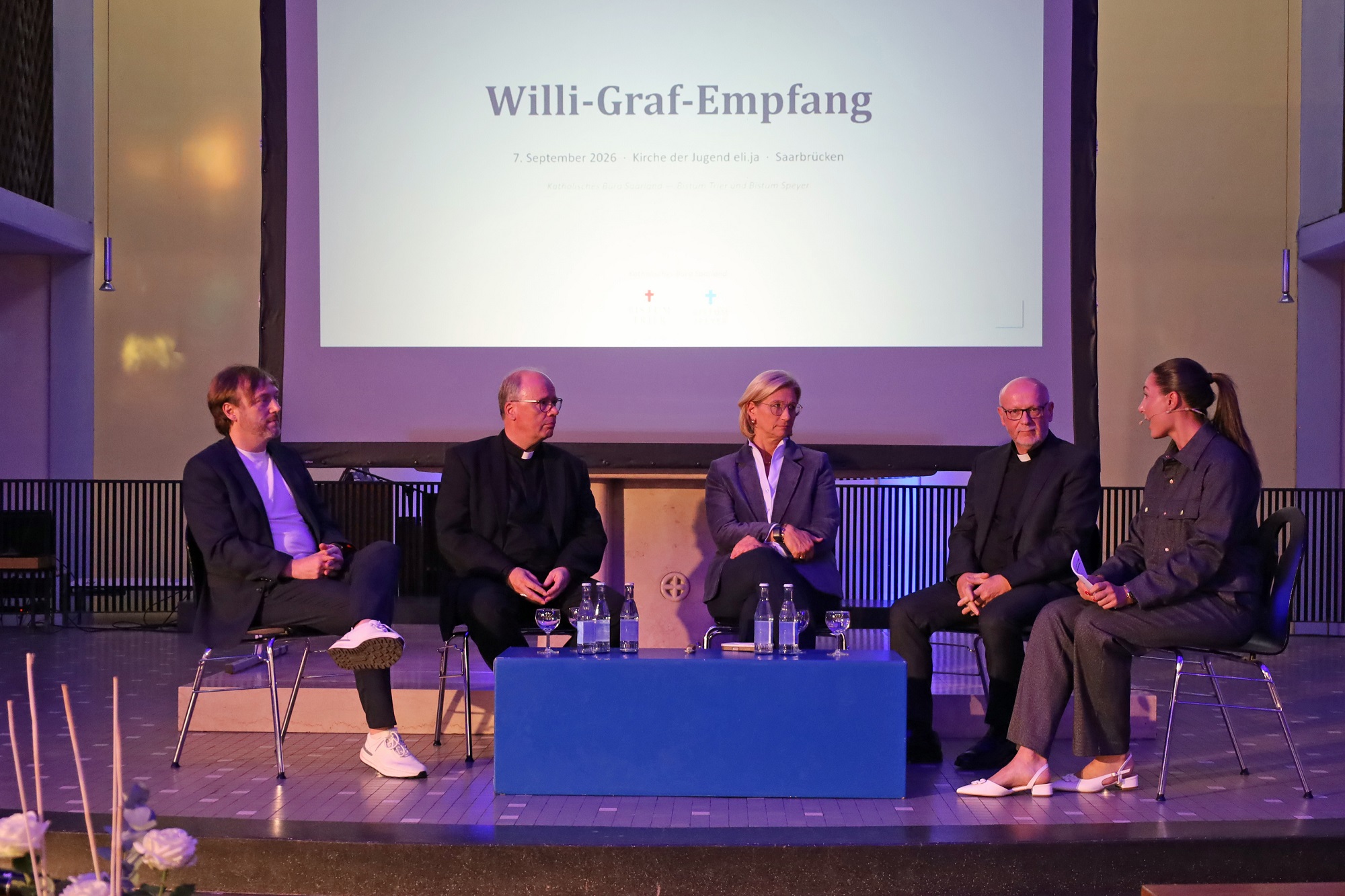 Jörn Didas, Dr. Stephan Ackermann, Anke Rehlinger und Markus Magin diskutierten unter der Moderation von Louisa Schlang (von links).