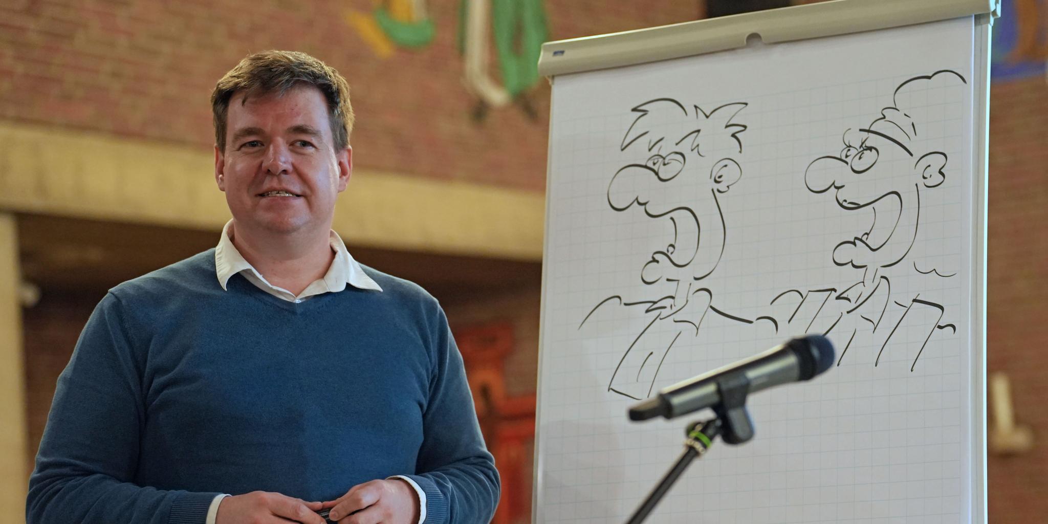 Das Zeichnen hat sich der Wuppertaler Theologe und Karikaturist Holger Pyka selbst beigebracht.