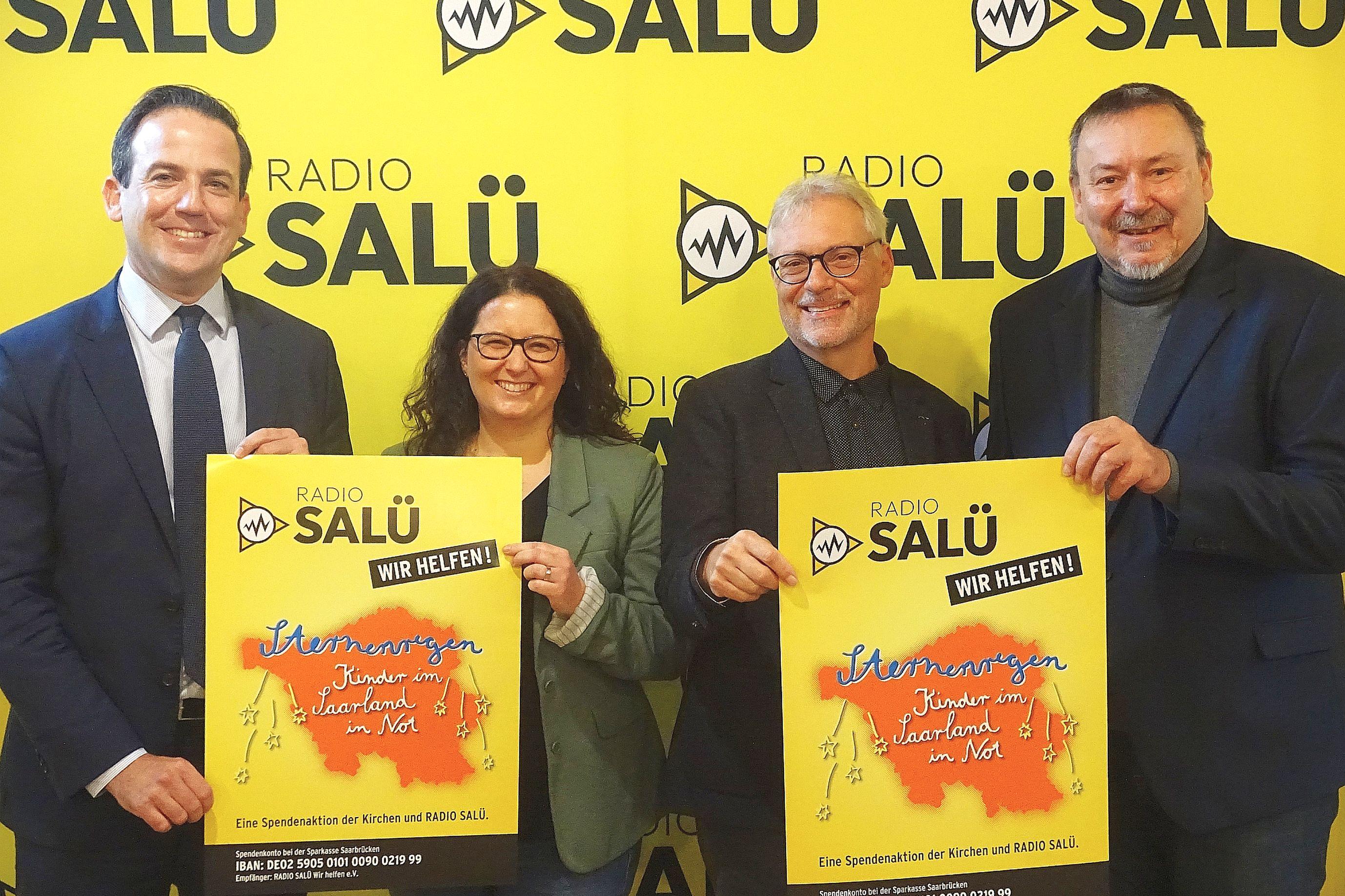 Bei der Vorstellung der neuen Aktion (von links): David Lindemann, Chef der Staatskanzlei, Sozialarbeiterin Tanja Klaus, Pfarrer Wolfgang Glitt und Axel Musolff, Geschäftsführer und Programmdirektor des Senders.